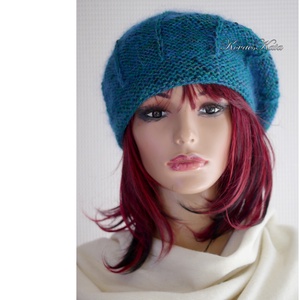 ANETT BARETT / petrol - kézzel kötött moher-gyapjú sapka - ruha & divat - sál, sapka, kendő - sapka - Meska.hu