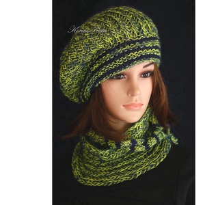 BORBÁLA SZETT / saláta - exkluzív kézzel kötött gyapjú sapka körsállal  - Meska.hu