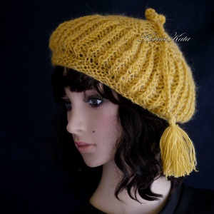 LORCA / mustár - kézzel kötött gyapjú és mohair bohém sapka, barett - Meska.hu