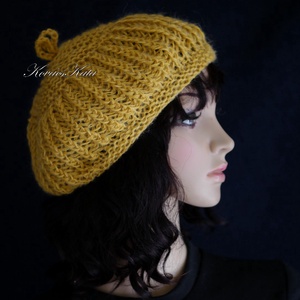 LORCA / mustár - kézzel kötött gyapjú és mohair bohém sapka, barett - ruha & divat - sál, sapka, kendő - sapka - Meska.hu