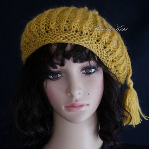 LORCA / mustár - kézzel kötött gyapjú és mohair bohém sapka, barett - ruha & divat - sál, sapka, kendő - sapka - Meska.hu