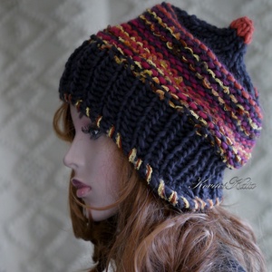 LUCA-SAPI / barna-narancs - bohém kézzel kötött gyapjú sapka  - ruha & divat - sál, sapka, kendő - sapka - Meska.hu