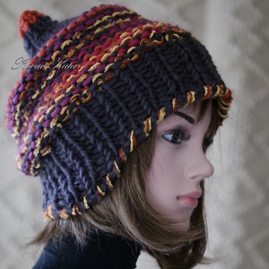 LUCA-SAPI / barna-narancs - bohém kézzel kötött gyapjú sapka  - ruha & divat - sál, sapka, kendő - sapka - Meska.hu