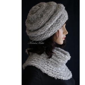 CSIGA-SZETT / alpaka - exkluzív kézzel kötött sapka-sál szett / szürke KÉSZLETEN - ruha & divat - sál, sapka, kendő - sapka & sál szett - Meska.hu