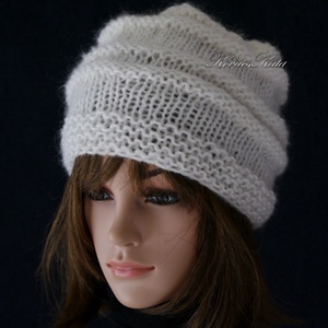 AMY-SAPI / törtfehér - trendi kötött akril-moher design sapka KÉSZLETEN - ruha & divat - sál, sapka, kendő - sapka - Meska.hu