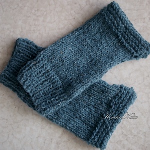 BOSZI KESZTYŰ / alpaka tweed - kézzel kötött rövid kesztyűszár, kézmelegítő / petrol - ruha & divat - sál, sapka, kendő - kesztyű - Meska.hu
