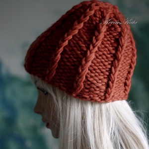 ETA CHUNKY - szuper-vastag kézzel kötött sapka / rozsda - ruha & divat - sál, sapka, kendő - sapka - Meska.hu
