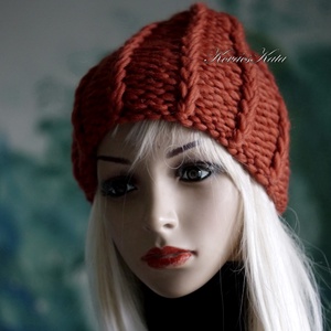 ETA CHUNKY - szuper-vastag kézzel kötött sapka / rozsda - ruha & divat - sál, sapka, kendő - sapka - Meska.hu