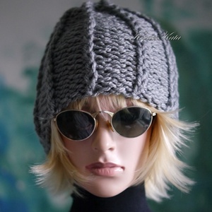 ETA CHUNKY - szuper-vastag kézzel kötött sapka / antracit - ruha & divat - sál, sapka, kendő - sapka - Meska.hu