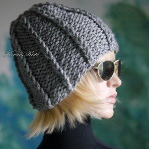 ETA CHUNKY - szuper-vastag kézzel kötött sapka / antracit - ruha & divat - sál, sapka, kendő - sapka - Meska.hu