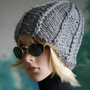 ETA CHUNKY - szuper-vastag kézzel kötött sapka / antracit - Meska.hu