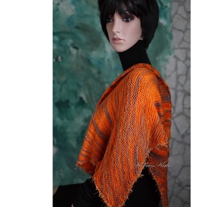  DELUXE SILK VÁLLKENDŐ - exkluzív kézzel kötött-festett selyem-jak- merinó kendő / blazing orange - ruha & divat - sál, sapka, kendő - vállkendő - Meska.hu