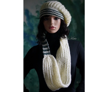 BORBÁLA SZETT / vaj + zöld - exkluzív kézzel kötött gyapjú-moher sapka körsállal - ruha & divat - sál, sapka, kendő - sapka & sál szett - Meska.hu