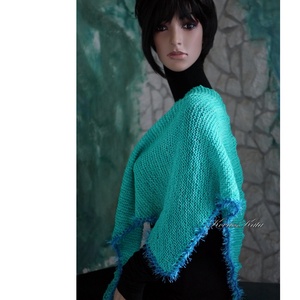  DELUXE SILK VÁLLKENDŐ - exkluzív kézzel kötött-festett selyem-jak- merinó kendő / bright aqua - ruha & divat - sál, sapka, kendő - vállkendő - Meska.hu