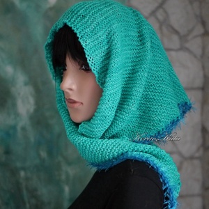  DELUXE SILK VÁLLKENDŐ - exkluzív kézzel kötött-festett selyem-jak- merinó kendő / bright aqua - ruha & divat - sál, sapka, kendő - vállkendő - Meska.hu