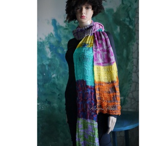  DELUXE SILK MAXI-SÁL - exkluzív kézzel kötött-festett selyem-jak- merinó hosszú sál  - Meska.hu