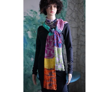  DELUXE SILK MAXI-SÁL - exkluzív kézzel kötött-festett selyem-jak- merinó hosszú sál  - Meska.hu