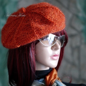 ALETTA / narancs - exkluzív kézzel kötött kasmír silk + silkmohair svájci sapka, barett - ruha & divat - sál, sapka, kendő - sapka - Meska.hu
