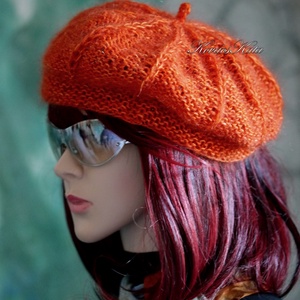 ALETTA / narancs - exkluzív kézzel kötött kasmír silk + silkmohair svájci sapka, barett - ruha & divat - sál, sapka, kendő - sapka - Meska.hu