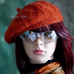 ALETTA / narancs - exkluzív kézzel kötött kasmír silk + silkmohair svájci sapka, barett - Meska.hu