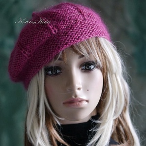 ALETTA / deep magenta - exkluzív kézzel kötött-festett deluxe silk-jak + mohair silk svájci sapka, barett - ruha & divat - sál, sapka, kendő - sapka - Meska.hu