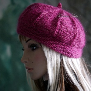 ALETTA / deep magenta - exkluzív kézzel kötött-festett deluxe silk-jak + mohair silk svájci sapka, barett - Meska.hu