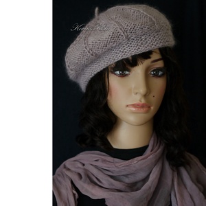 ALETTA / drapp - kézzel kötött gyapjú + silk-mohair svájci sapka, barett KÉSZLETEN - ruha & divat - sál, sapka, kendő - sapka - Meska.hu