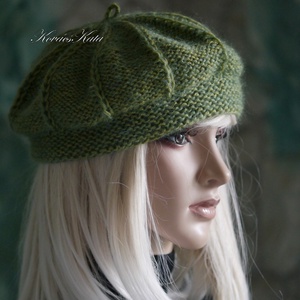 ALETTA / olív - exkluzív kézzel kötött-festett deluxe selyem-jak + silk-mohair svájci sapka, barett KÉSZLETEN - ruha & divat - sál, sapka, kendő - sapka - Meska.hu