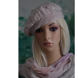 ALETTA / púder - exkluzív kézzel kötött kasmír-metál-mohair svájci sapka, barett KÉSZLETEN - ruha & divat - sál, sapka, kendő - sapka - Meska.hu