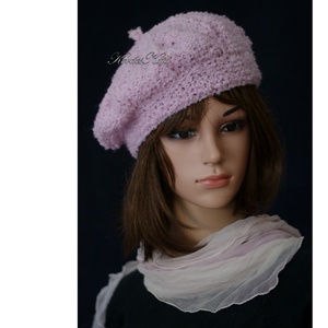ALETTA / rózsaszín - exkluzív kézzel kötött alpaka-buklé svájci sapka, barett KÉSZLETEN - ruha & divat - sál, sapka, kendő - sapka - Meska.hu