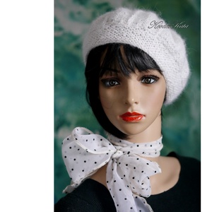 ALETTA / hófehér - exkluzív kézzel kötött angora svájci sapka, barett KÉSZLETEN - Meska.hu