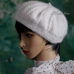ALETTA / hófehér - exkluzív kézzel kötött angora svájci sapka, barett KÉSZLETEN - ruha & divat - sál, sapka, kendő - sapka - Meska.hu