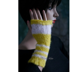 PILLE KESZTYŰ / suri alpaka - exkluzív kézzel kötött kesztyűszár, kézmelegítő / kénsárga-ivory KÉSZLETEN   - ruha & divat - sál, sapka, kendő - kesztyű - Meska.hu