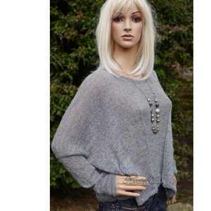 OPALMOON / alpaka silk - exkluzív kézzel kötött finom selyem pulóver / szürke KÉSZLETEN - ruha & divat - női ruha - pulóver - Meska.hu