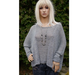 OPALMOON / alpaka silk - exkluzív kézzel kötött finom selyem pulóver / szürke KÉSZLETEN - Meska.hu