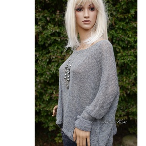OPALMOON / alpaka silk - exkluzív kézzel kötött finom selyem pulóver / szürke KÉSZLETEN - ruha & divat - női ruha - pulóver - Meska.hu