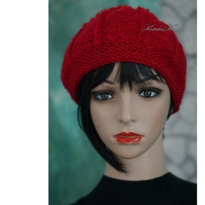 ALETTA / cherry - kézzel kötött exkluzív angora-gyapjú-mohair-buklé svájci sapka, barett KÉSZLETEN - ruha & divat - sál, sapka, kendő - sapka - Meska.hu