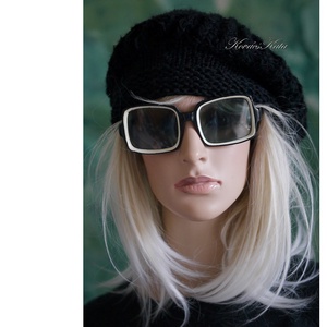 BORBÁLA / fekete - kézzel kötött 100% merinó+moher gombasapka KÉSZLETEN - ruha & divat - sál, sapka, kendő - sapka - Meska.hu