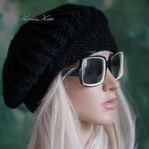 BORBÁLA / fekete - kézzel kötött 100% merinó+moher gombasapka KÉSZLETEN - Meska.hu