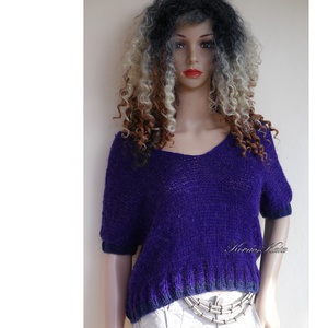 PILLE-PULCSI / indigó - kézzel kötött mohair pulóver, mellény  KÉSZLETEN - Meska.hu