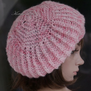 BORBÁLA / rózsamix - kézzel kötött-festett barett sapka KÉSZLETEN - ruha & divat - sál, sapka, kendő - sapka - Meska.hu