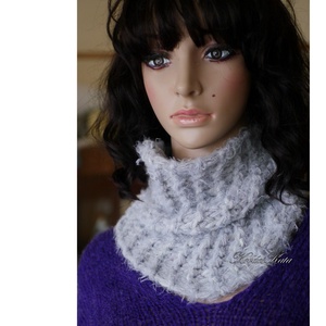 TEKNŐCKE - kézzel kötött kámzsa, csősál, nyakmelegítő / szürke  - ruha & divat - sál, sapka, kendő - sál - Meska.hu