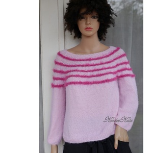 PANKA / cosy - exkluzív bolyhos merinó kézzel kötött pulóver / rose KÉSZLETEN - ruha & divat - női ruha - pulóver - Meska.hu