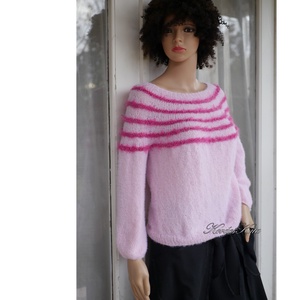 PANKA / cosy - exkluzív bolyhos merinó kézzel kötött pulóver / rose KÉSZLETEN - ruha & divat - női ruha - pulóver - Meska.hu