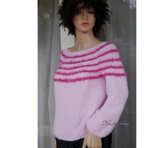 PANKA / cosy - exkluzív bolyhos merinó kézzel kötött pulóver / rose KÉSZLETEN - Meska.hu