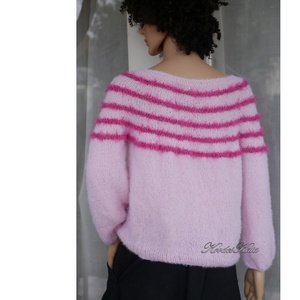 PANKA / cosy - exkluzív bolyhos merinó kézzel kötött pulóver / rose KÉSZLETEN - ruha & divat - női ruha - pulóver - Meska.hu