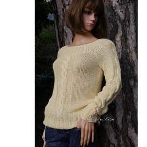 BABETT BabyAlpaca Silk - exkluzív kézzel kötött design pulóver / vanília KÉSZLETEN - ruha & divat - női ruha - pulóver - Meska.hu