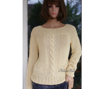 BABETT BabyAlpaca Silk - exkluzív kézzel kötött design pulóver / vanília KÉSZLETEN - Meska.hu