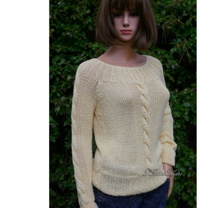 BABETT BabyAlpaca Silk - exkluzív kézzel kötött design pulóver / vanília KÉSZLETEN - ruha & divat - női ruha - pulóver - Meska.hu