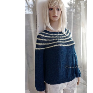 PANKA / alpaca - exkluzív 100% alpaka kézzel kötött pulóver / petrolkék KÉSZLETEN - ruha & divat - női ruha - pulóver - Meska.hu